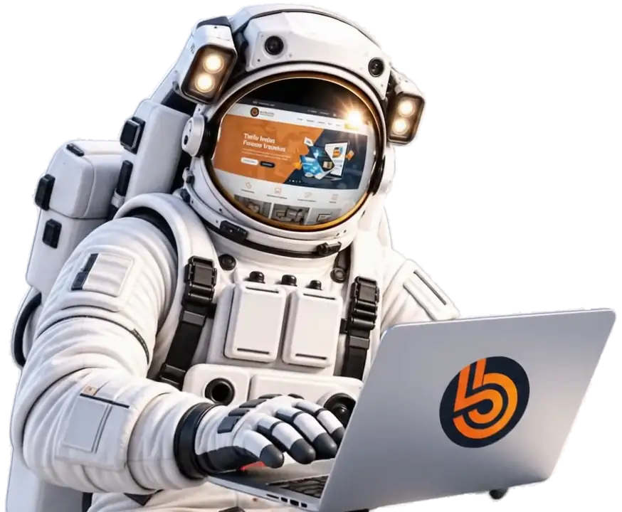 Brand Elite astronaut working on a laptop