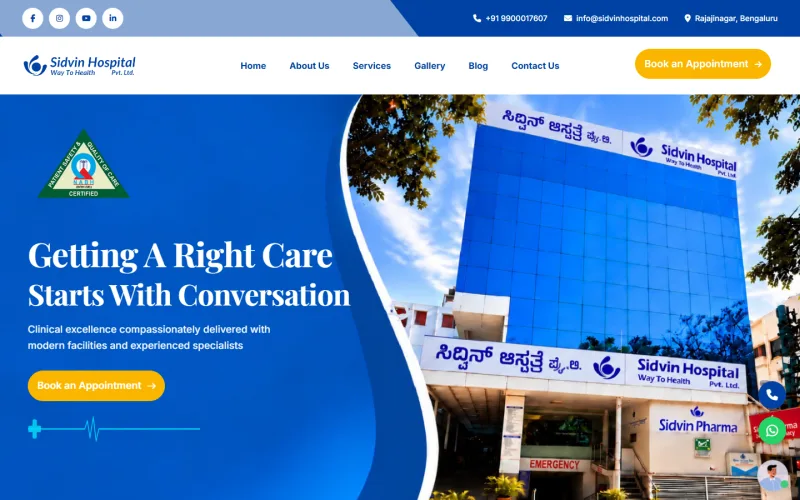 Sidvin Hospital website home page, built by Brand Elite