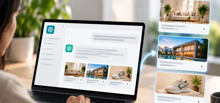 Product cards shown inside a ChatGPT answer on a laptop