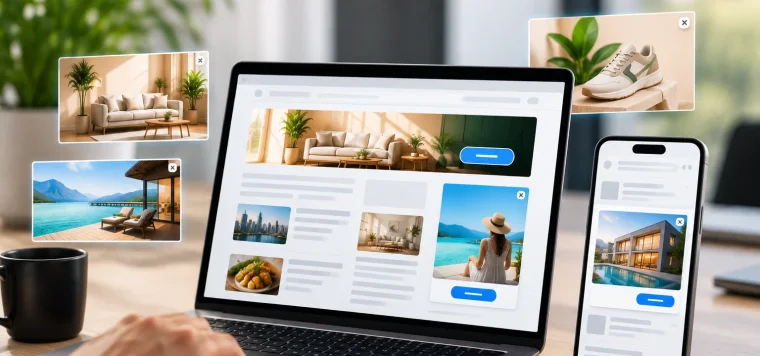Banner ads on websites shown on a laptop and a phone