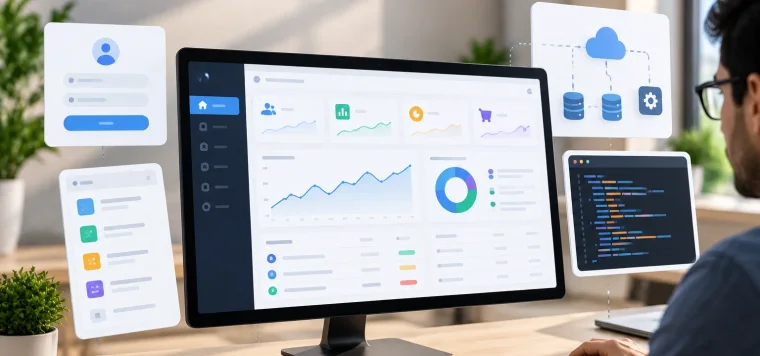 Custom web app dashboard with charts, a login screen, cloud database and code
