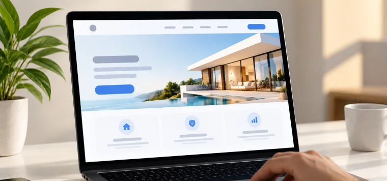 Landing page with one headline, a button and three benefits on a laptop