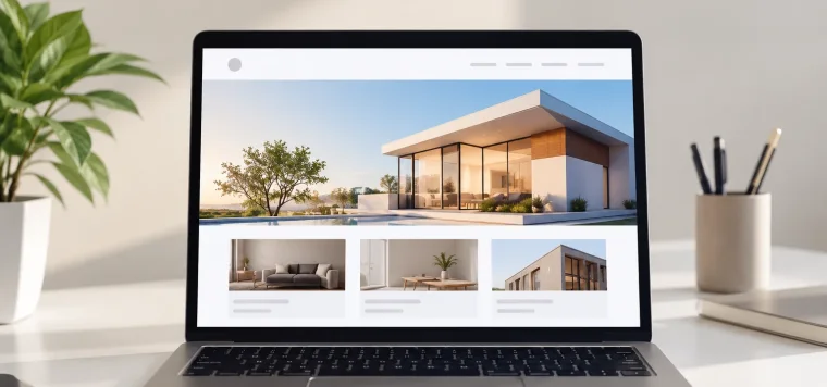 Simple business website with a hero photo and three sections on a laptop
